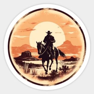 Desert Trails & Vintage Tales: Retro Cowboy Silhouette in the Wild West Sticker